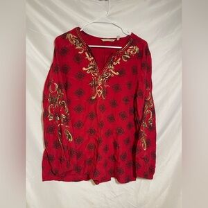 Soft Surroundings Red Tunic with Gold Embroidery
